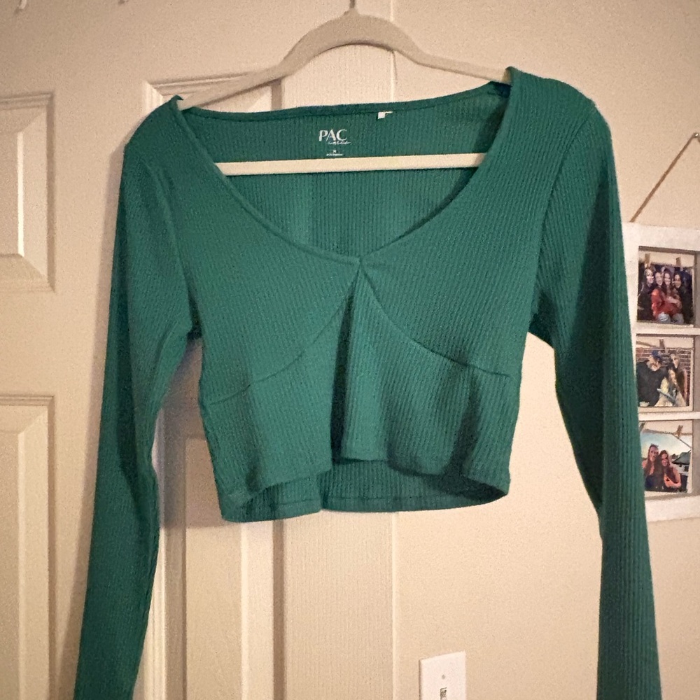 PacSun Teal Ribbed Long Sleeve Crop Top